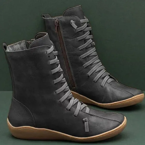 Leather Boots Side Zipper Martin Low Heel Vintage Casual Shoes