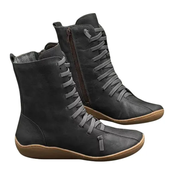 Leather Boots Side Zipper Martin Low Heel Vintage Casual Shoes