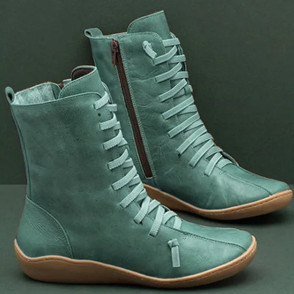 Leather Boots Side Zipper Martin Low Heel Vintage Casual Shoes