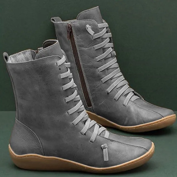Leather Boots Side Zipper Martin Low Heel Vintage Casual Shoes