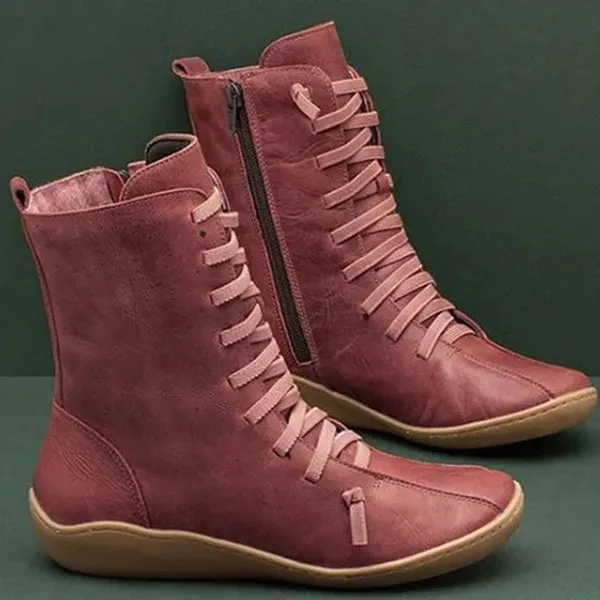 Leather Boots Side Zipper Martin Low Heel Vintage Casual Shoes
