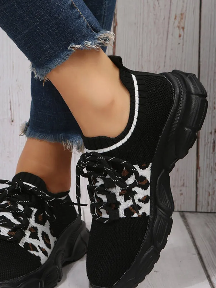 Leopard Solid Patchwork Sneakers