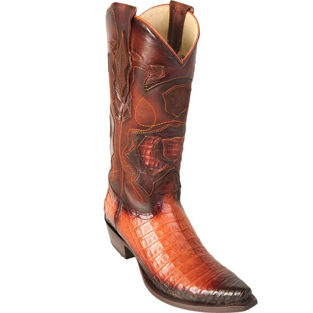 Los Altos Genuine Caiman Belly Snip Toe Boot in Burnished Cognac