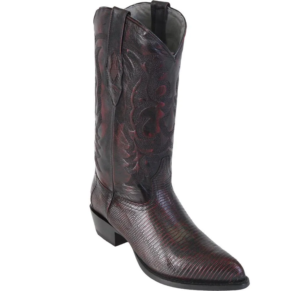 Los Altos Genuine Ring Lizard J Toe Boot in Black Cherry