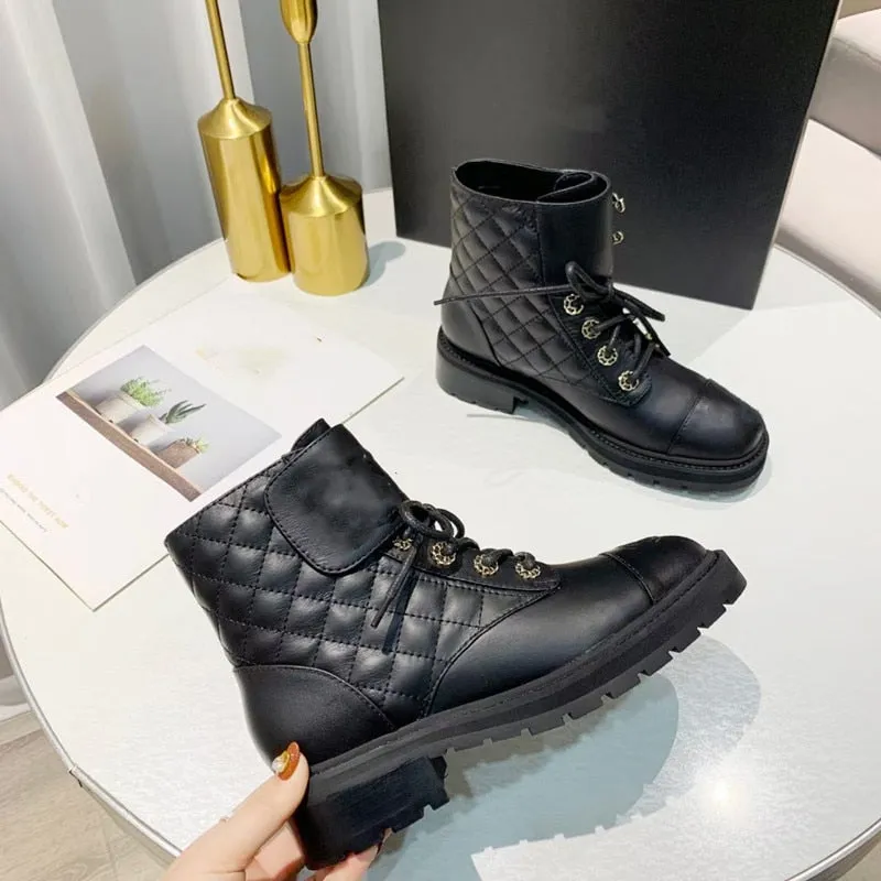 Low Heel  Mixed Patchwork Motorcycle Boots