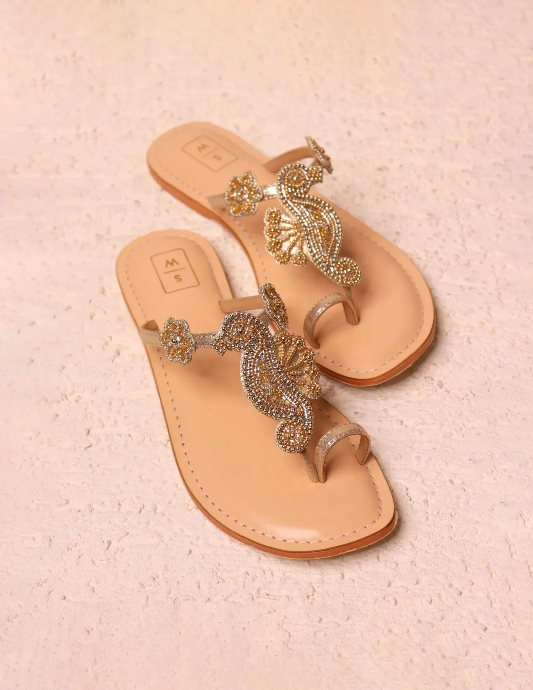 Lucielle Gold Beaded Sandals