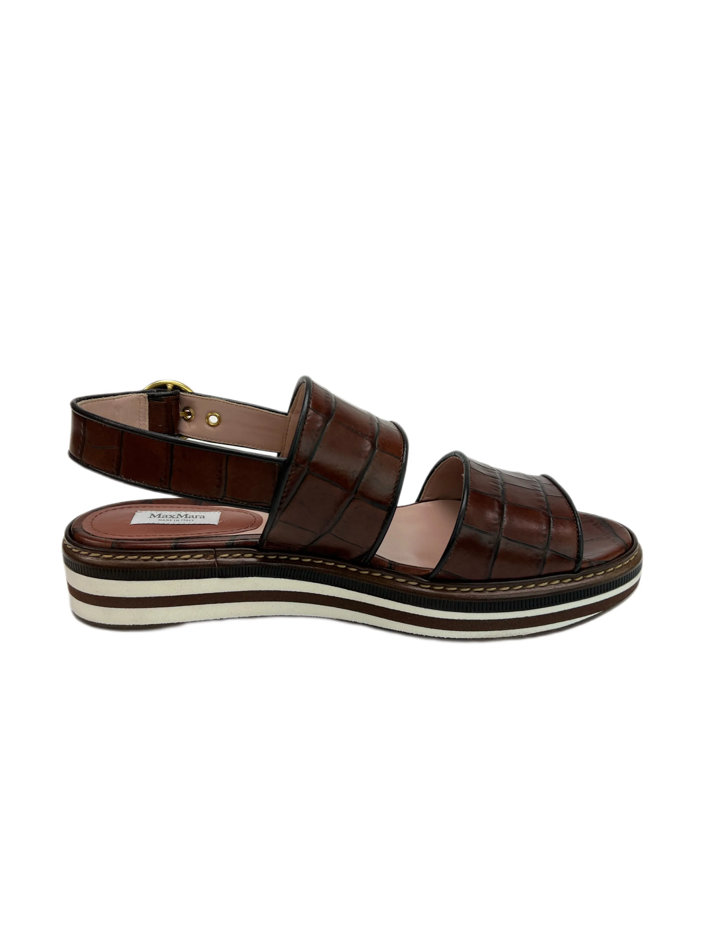 Max Mara Women's Tobacco Urlo Leather Sandals NWB