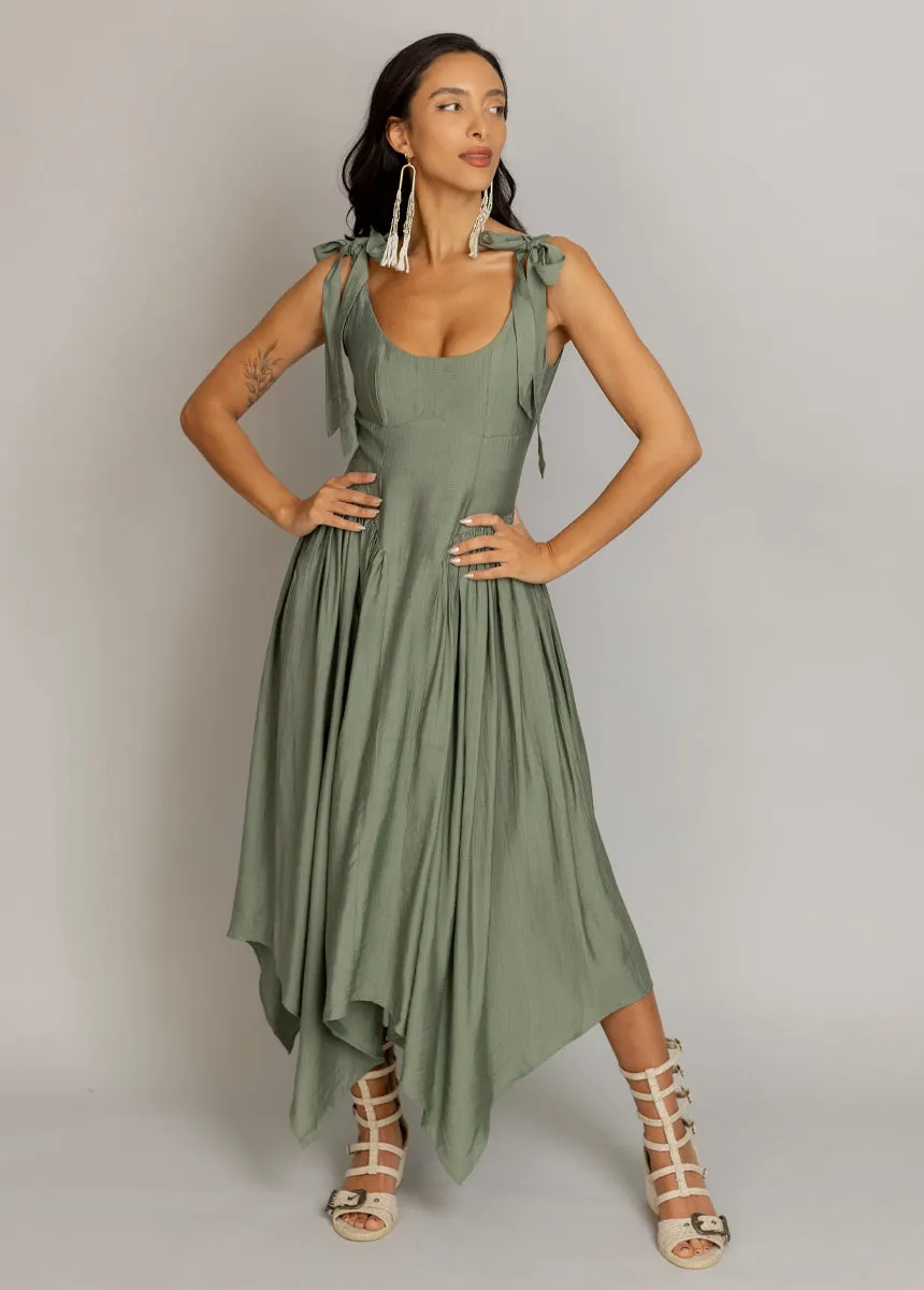 Mayreli Dress in Neutral Green