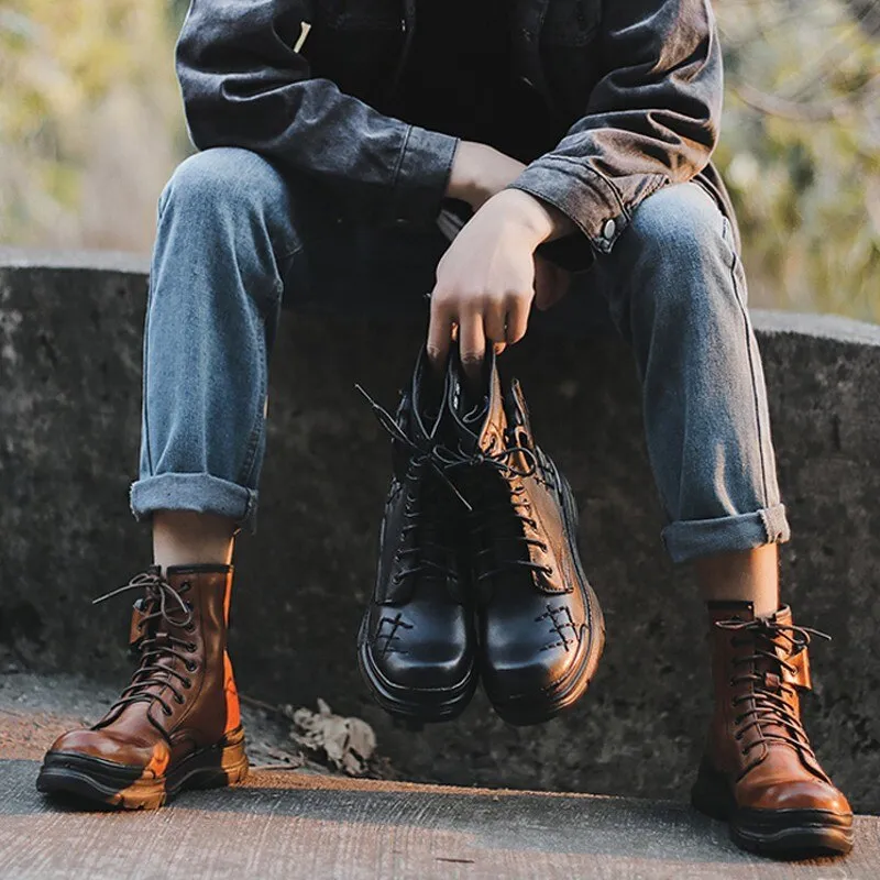 Mens Lace Up Round Toe Winter Outdoor Warm Tooling Boots