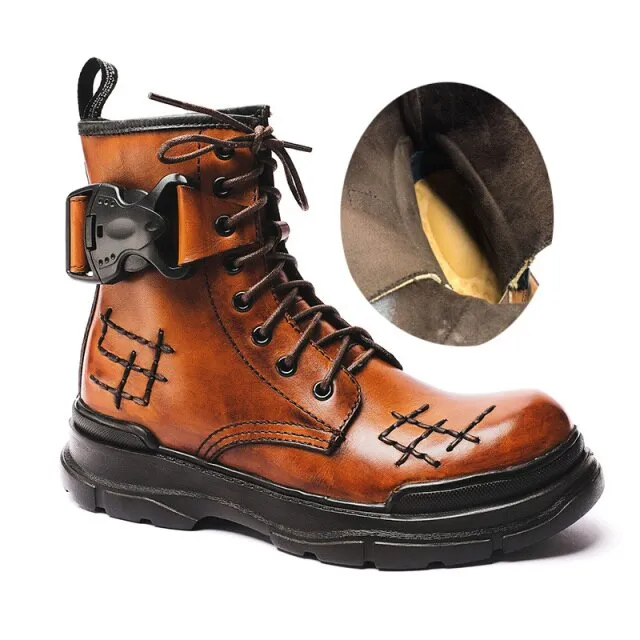 Mens Lace Up Round Toe Winter Outdoor Warm Tooling Boots