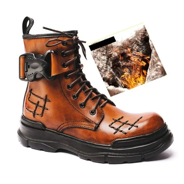 Mens Lace Up Round Toe Winter Outdoor Warm Tooling Boots