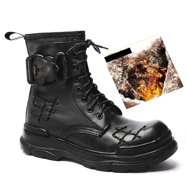 Mens Lace Up Round Toe Winter Outdoor Warm Tooling Boots