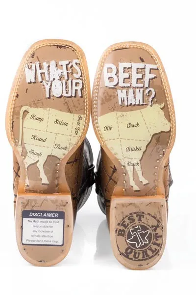 Men's Tin Haul Don't Fence Me In Wide Square Toe Boot w/ Butcher Shop Obvious Sole