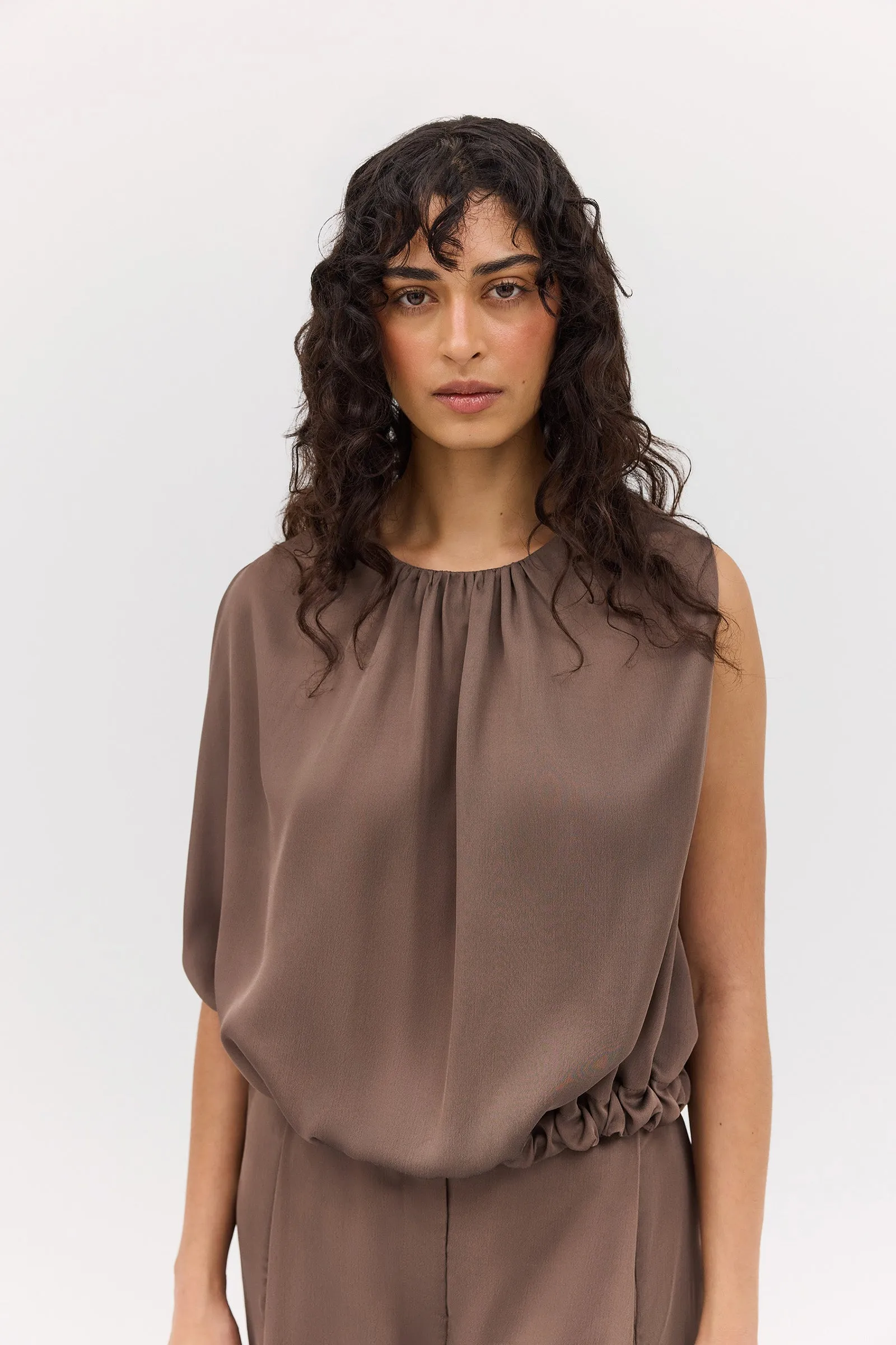 MUSHROOM CHIFFON EMERGE TOP