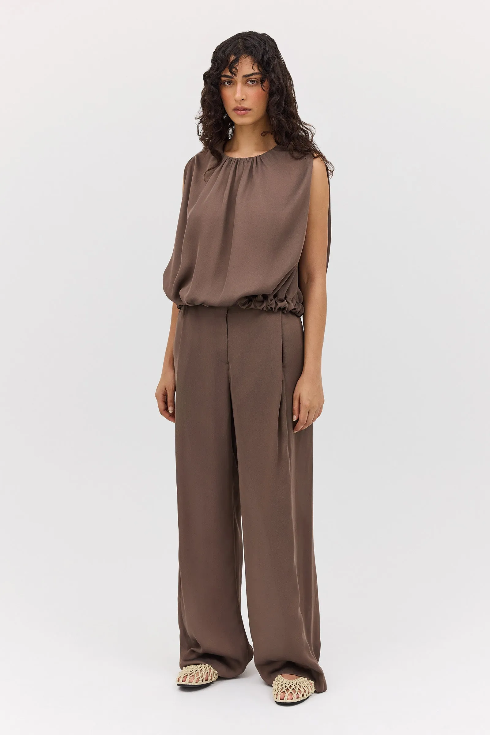 MUSHROOM CHIFFON EMERGE TOP