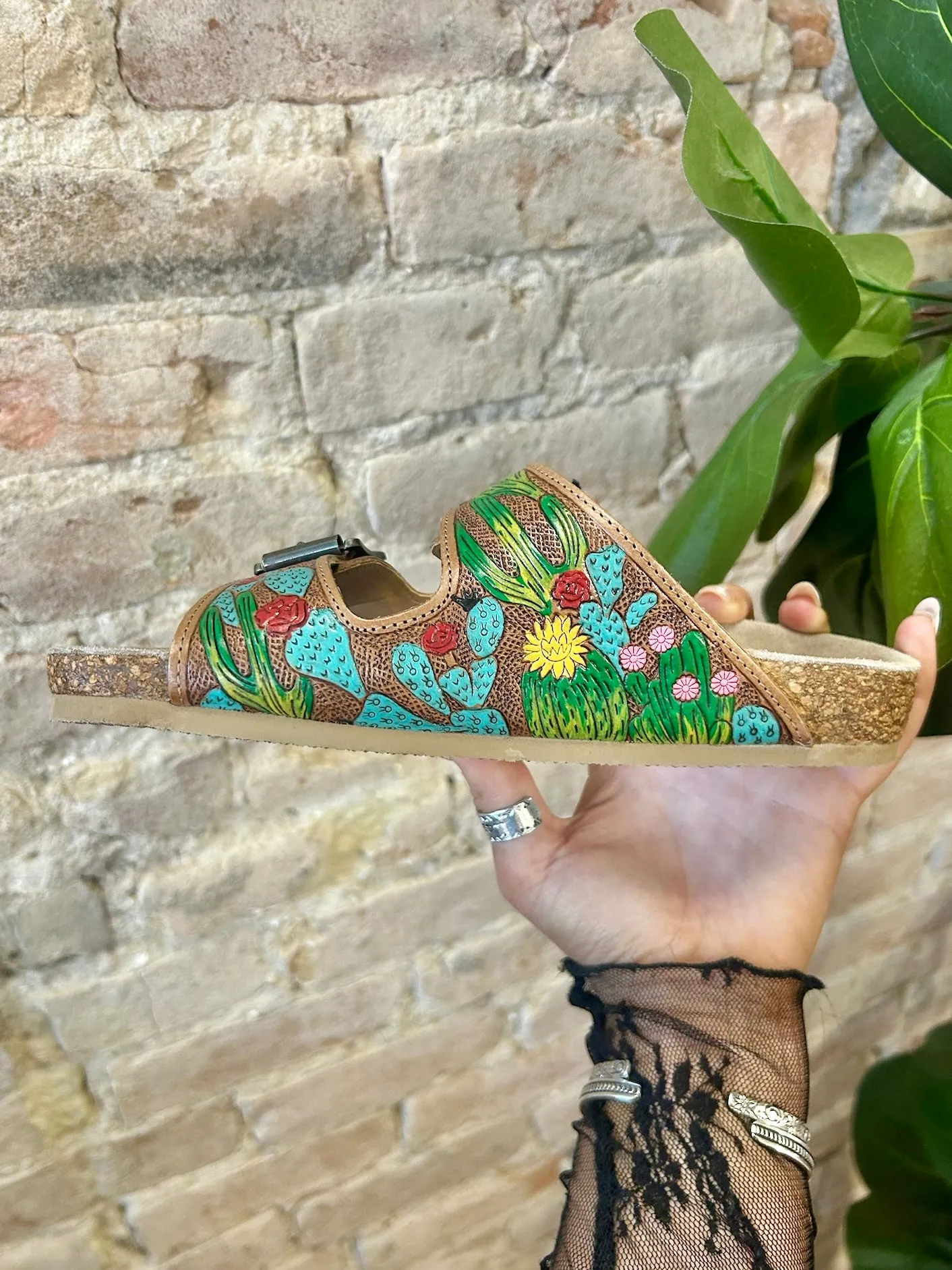 MYRA Cactus Tooled Leather Sandals