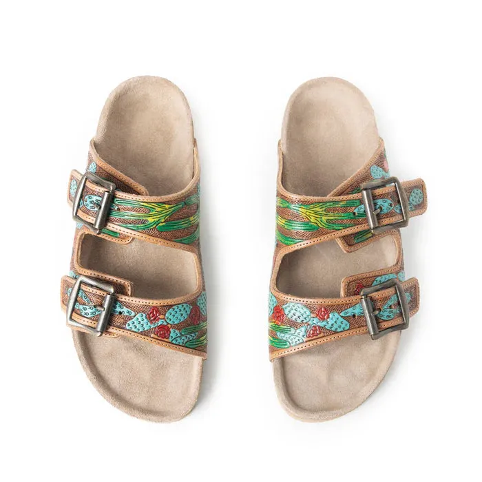 MYRA Cactus Tooled Leather Sandals