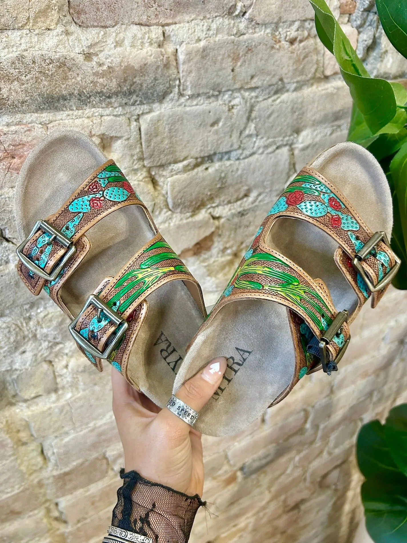 MYRA Cactus Tooled Leather Sandals