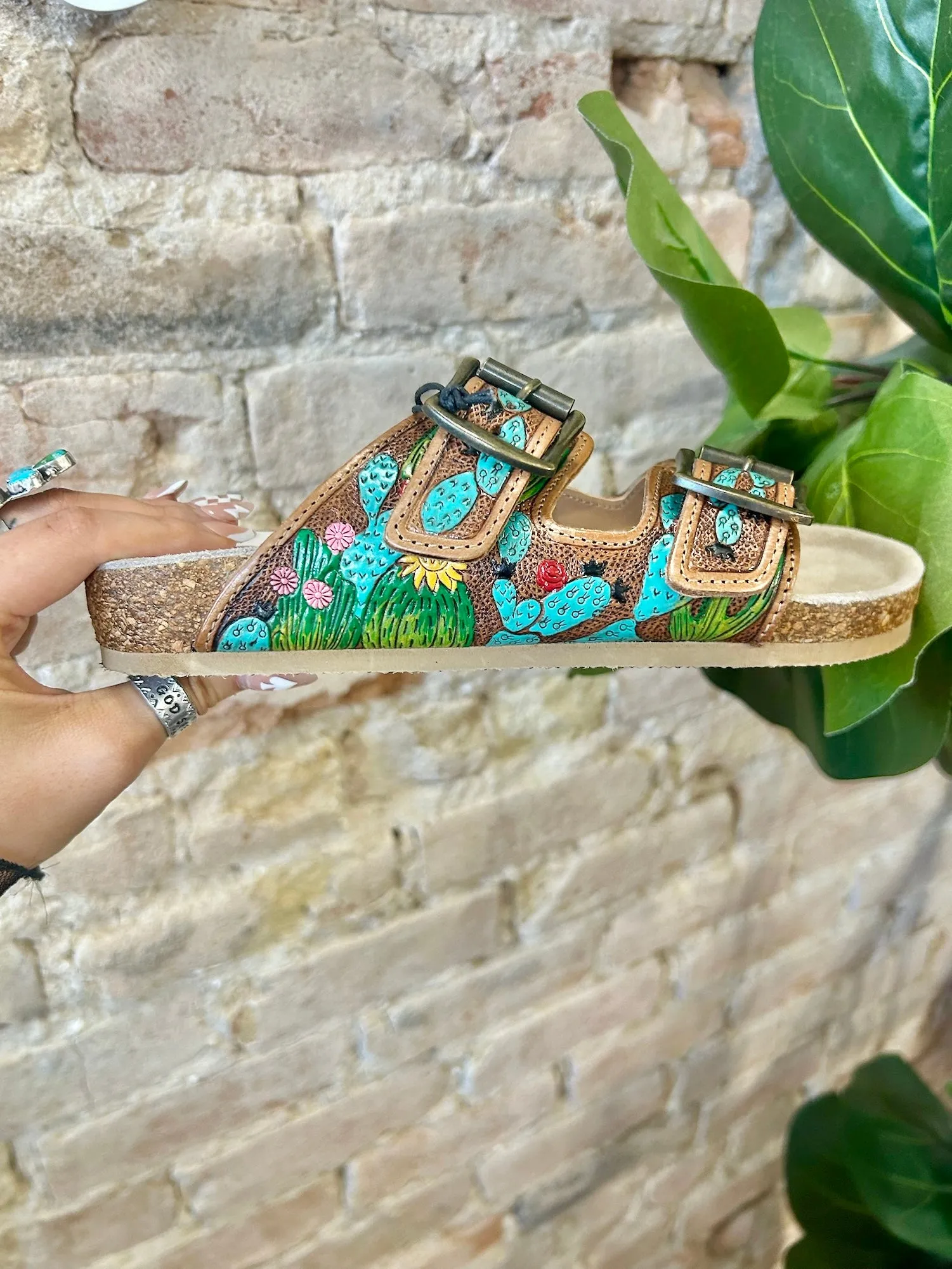 MYRA Cactus Tooled Leather Sandals