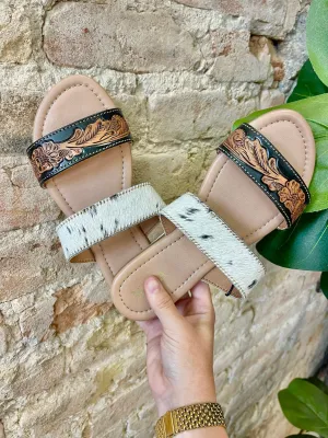 MYRA Cowhide & Tooled Leather Sandals