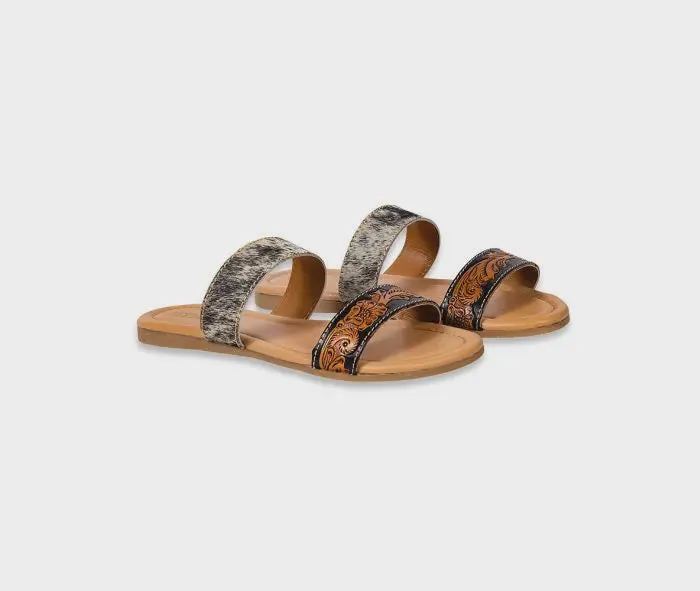 MYRA Cowhide & Tooled Leather Sandals
