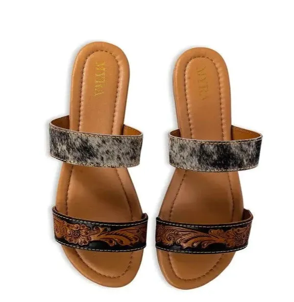 MYRA Cowhide & Tooled Leather Sandals