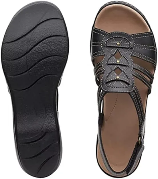 NEW JERZO Women's Orthotic Flat Sandals, Sandals Women Dressy Summer, Sandals Women Dressy Summer Flat, Black, Sz 8.5