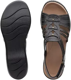 NEW JERZO Women's Orthotic Flat Sandals, Sandals Women Dressy Summer, Sandals Women Dressy Summer Flat, Black, Sz 8.5