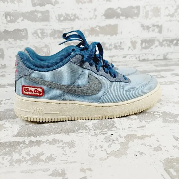 Nike Air Force 1 Low Detroit Motor City Blue Stripe Lace Up Sneakers V605