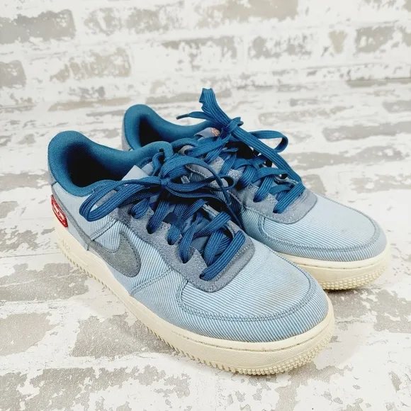 Nike Air Force 1 Low Detroit Motor City Blue Stripe Lace Up Sneakers V605