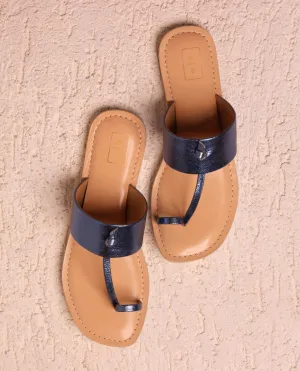 Nila Blue Metallic Flatform Sandals