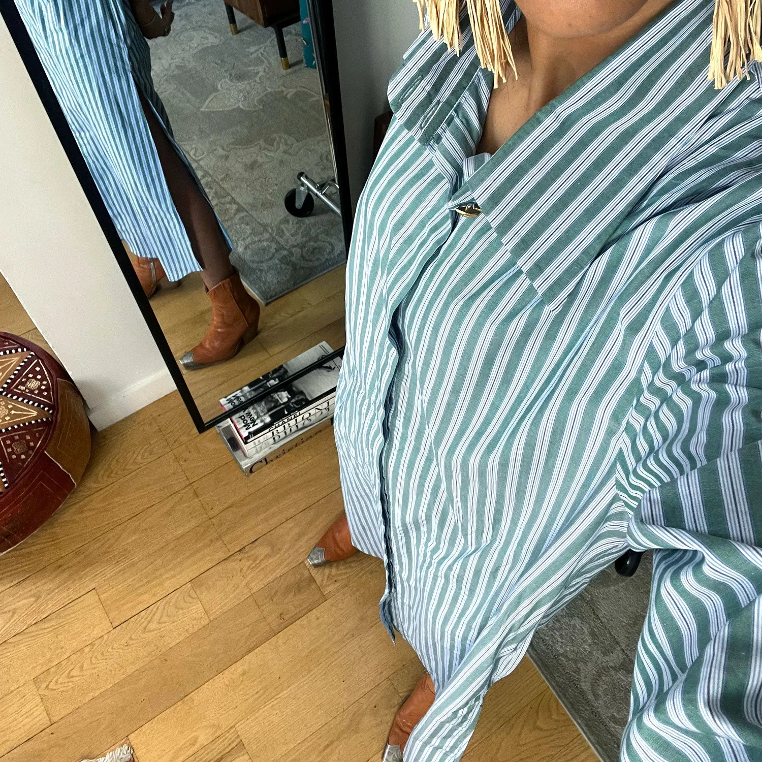 Open-Back Shirt Dress in Green