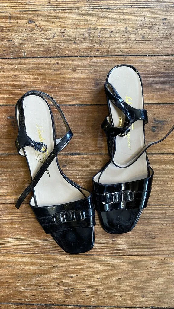 Patent Strap Block Heel Sandals