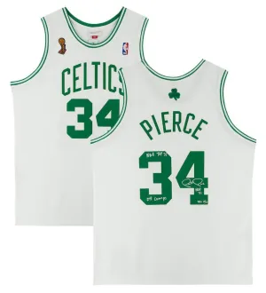 PAUL PIERCE Autographed HOF / Champ Stat Celtics White M&N Jersey FANATICS LE 34