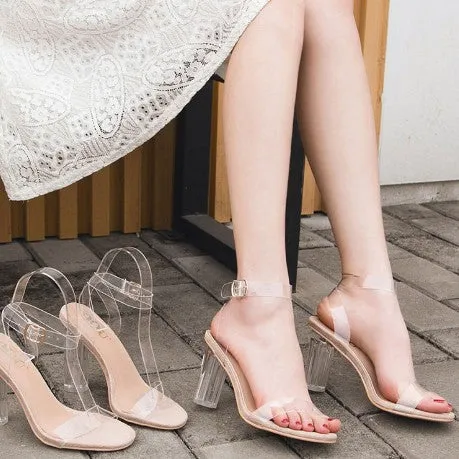 Petite Ankle Strap Clear Heel Sandals BS134