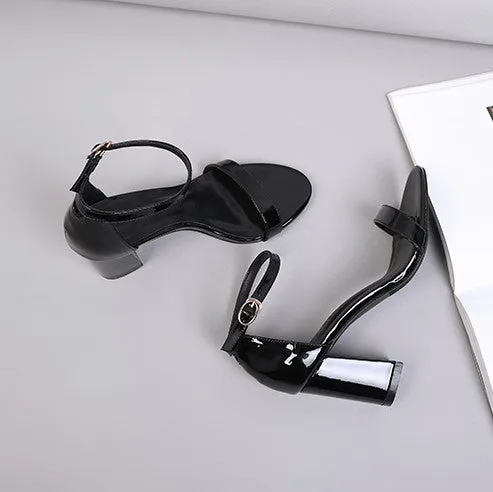 Petite Size Patent Block Heel Sandals AP105
