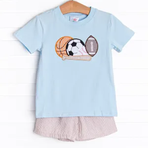 Play Ball Applique Short Set, Blue