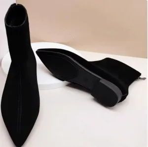 Pointed Block Low Heel Suede Leather Boots TS256