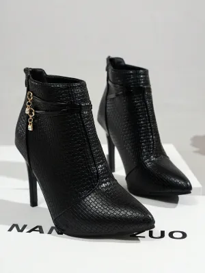 Pointed Toe Buckle Decor High Heeled Boots - Black - FD ⚡