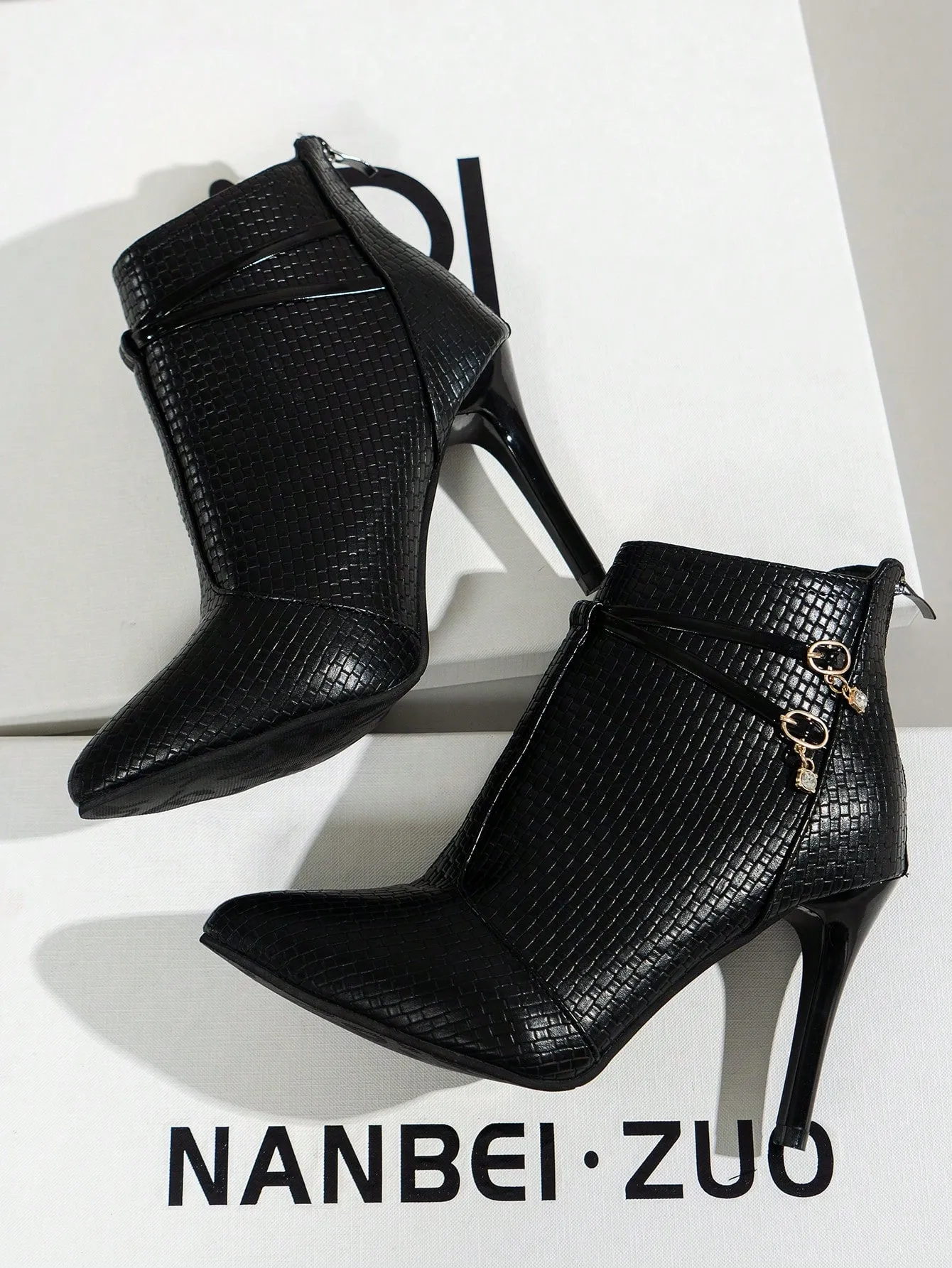 Pointed Toe Buckle Decor High Heeled Boots - Black - FD ⚡