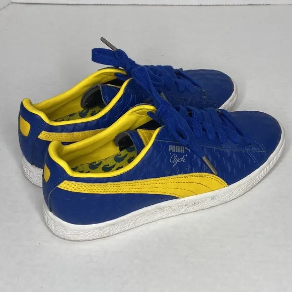 Puma Clyde in Blue and Dandelion Yellow, 5.5
