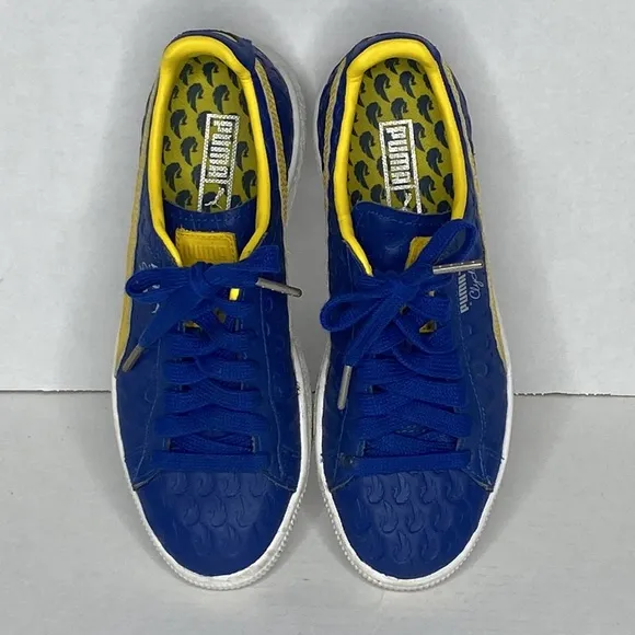 Puma Clyde in Blue and Dandelion Yellow, 5.5