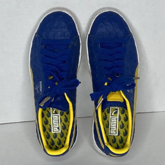 Puma Clyde in Blue and Dandelion Yellow, 5.5
