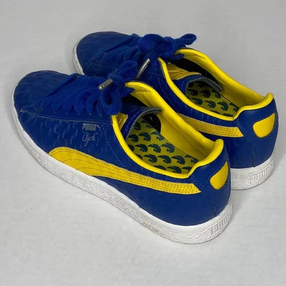 Puma Clyde in Blue and Dandelion Yellow, 5.5