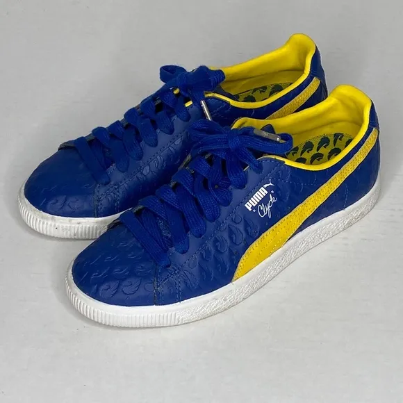 Puma Clyde in Blue and Dandelion Yellow, 5.5