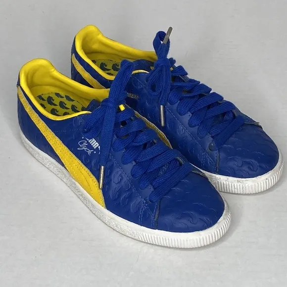 Puma Clyde in Blue and Dandelion Yellow, 5.5