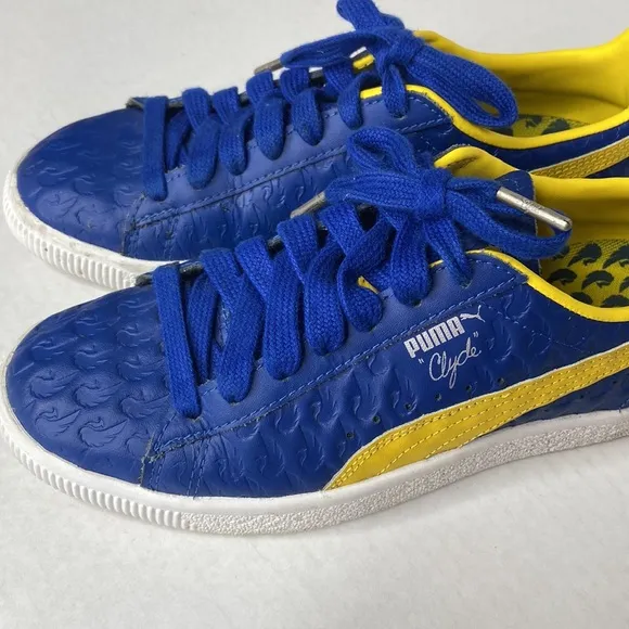 Puma Clyde in Blue and Dandelion Yellow, 5.5