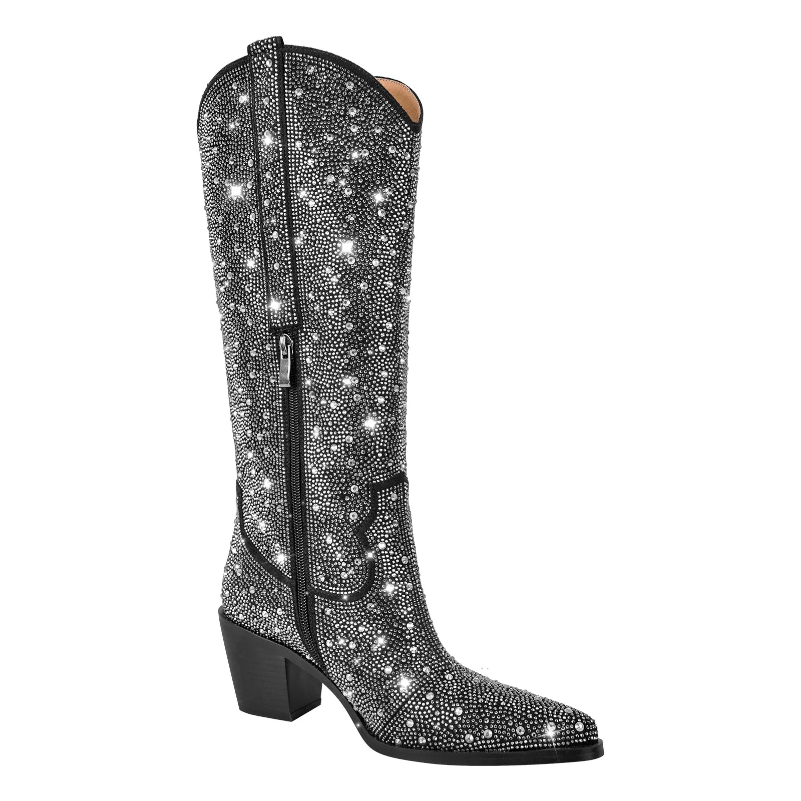 Rhinestone Western Cowboy Chunky Heel Boots