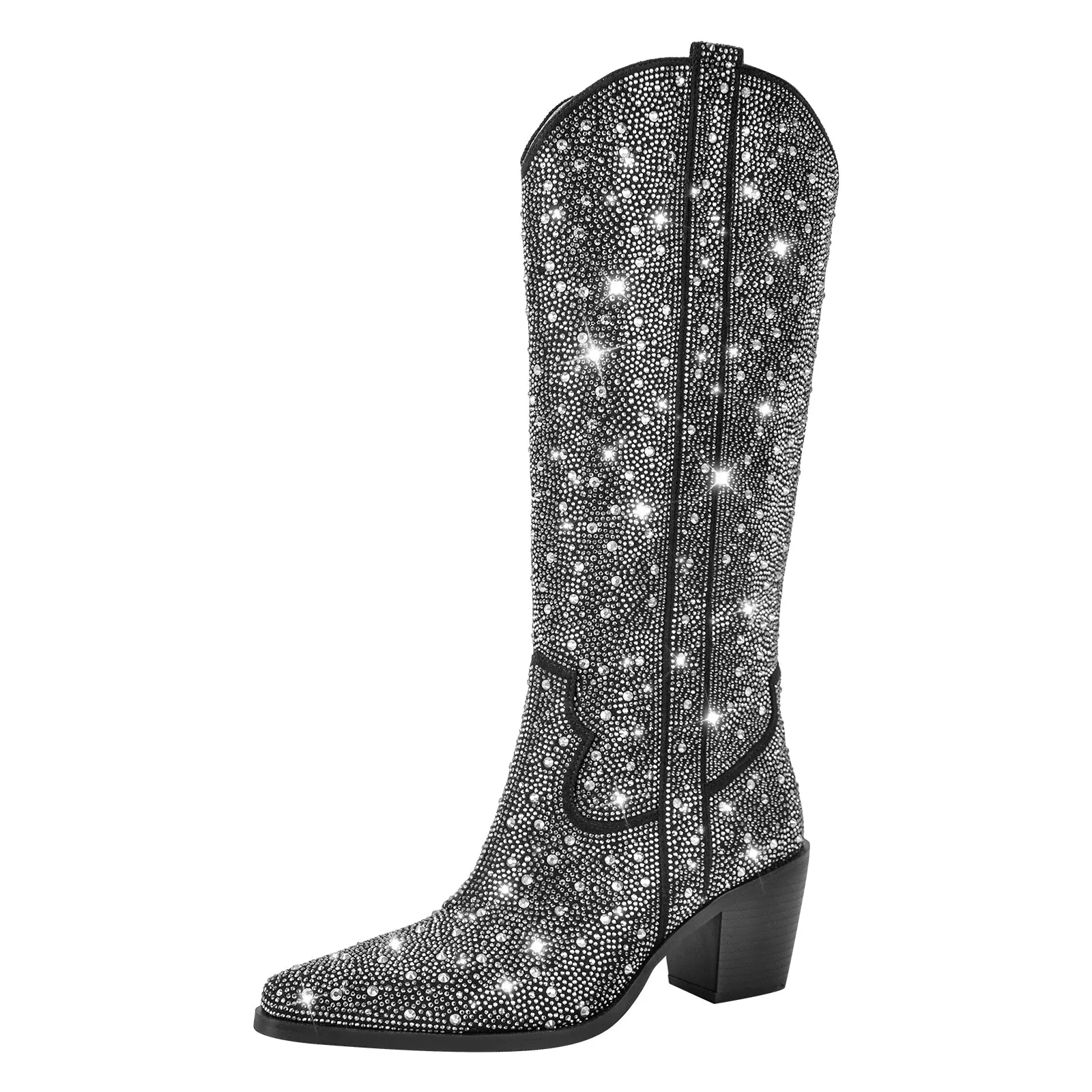 Rhinestone Western Cowboy Chunky Heel Boots