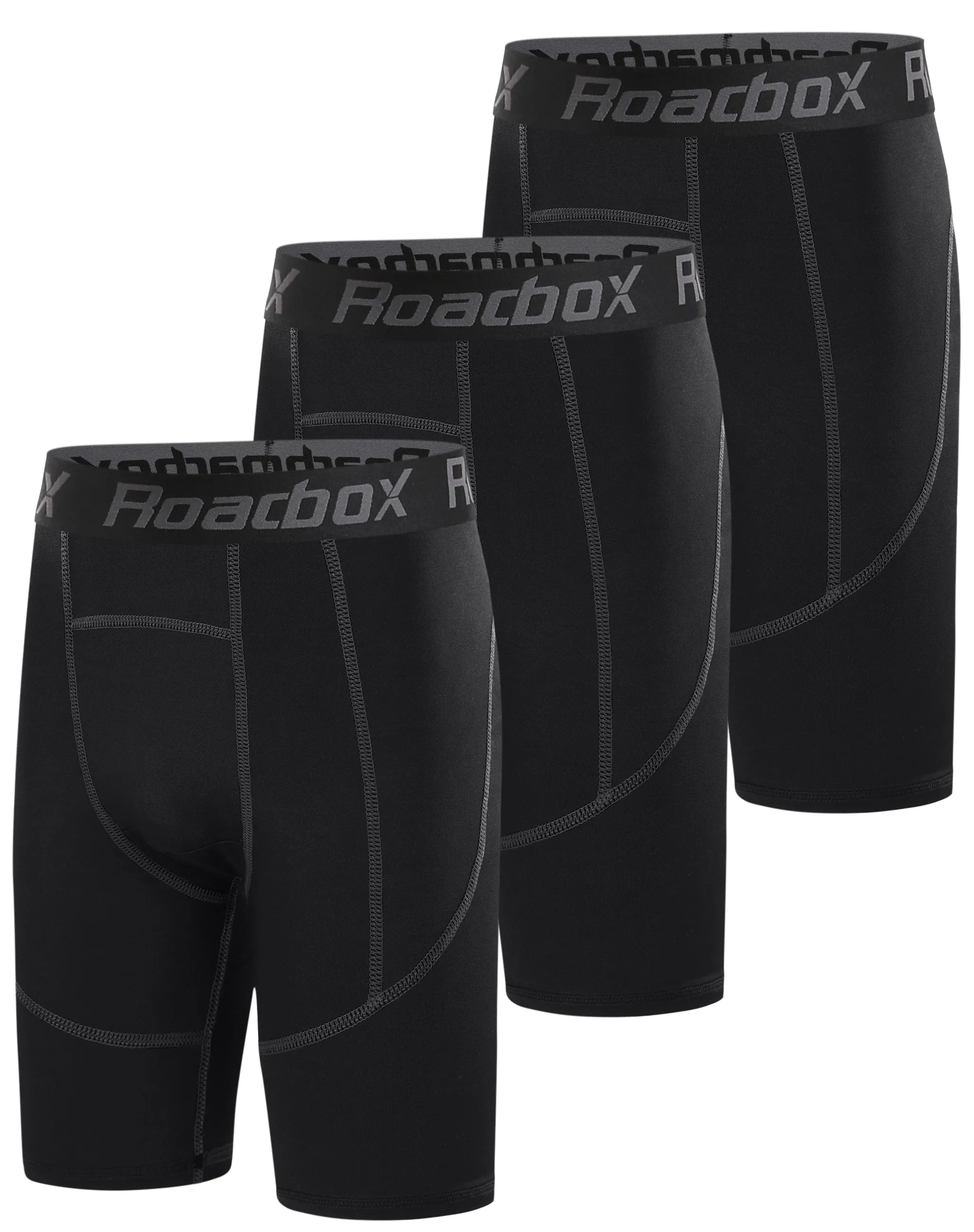Roadbox Youth Boys Compression Shorts - Performance Athletic Base Layers Workout Running Shorts for Boys, Kids Compression Underwear with Side Pockets